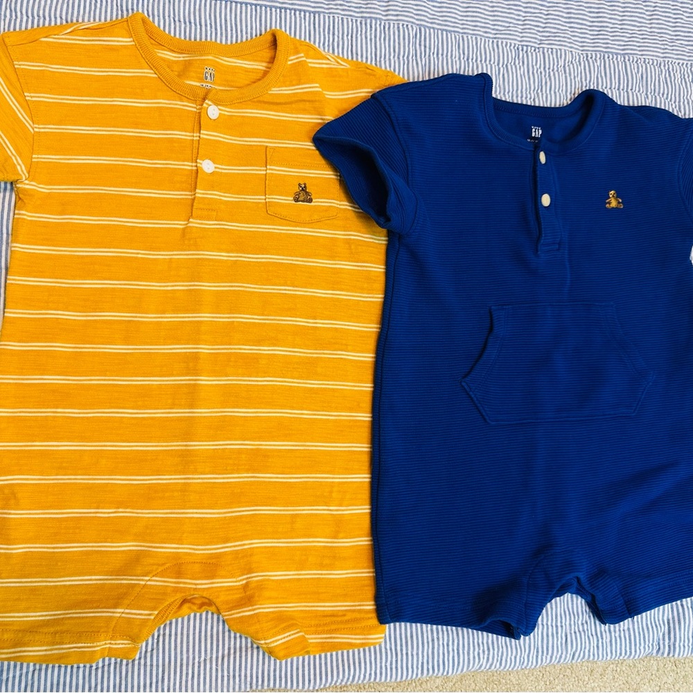 Yellow and Blue Striped Baby Rompers